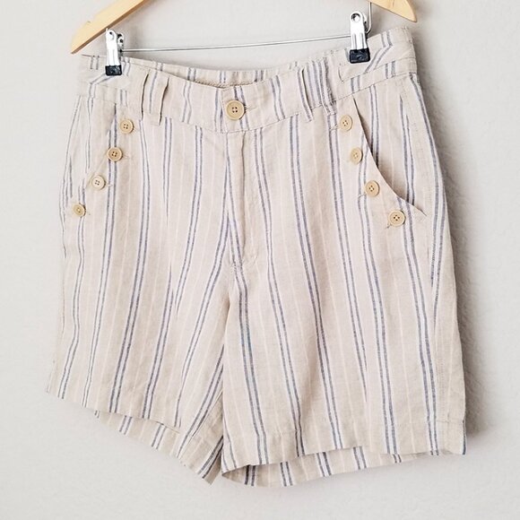 Sundance Wilde Striped 100% Linen Bermuda Shorts Beige Blue Women's 12 Petite - Picture 4 of 16